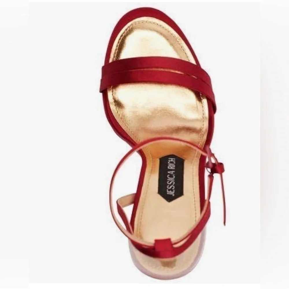 JESSICA RICH PLATFORM SANDAL SATIN RED 5.5”HEEL” SIZE 10 MEDIUM